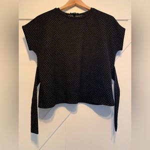 Express size XS black and white polka dot tie-back capped sleeve top